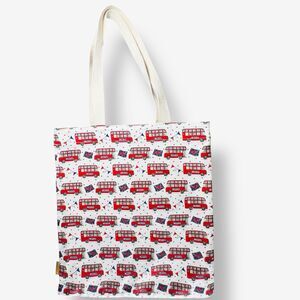 Milly Green cotton tote bag double decker London Bus union jack flag print